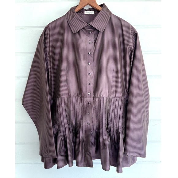 KRISTA LARSON  Silk Button Shirt w/ Pin Tucks & Interior Waist Tie -'AS IS' -O/S - Picture 1 of 15